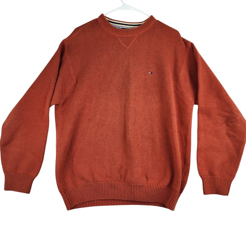 Vintage Tommy Hilfiger Crewneck Sweater Mens Large Burnt Orange Rust Tight Knit